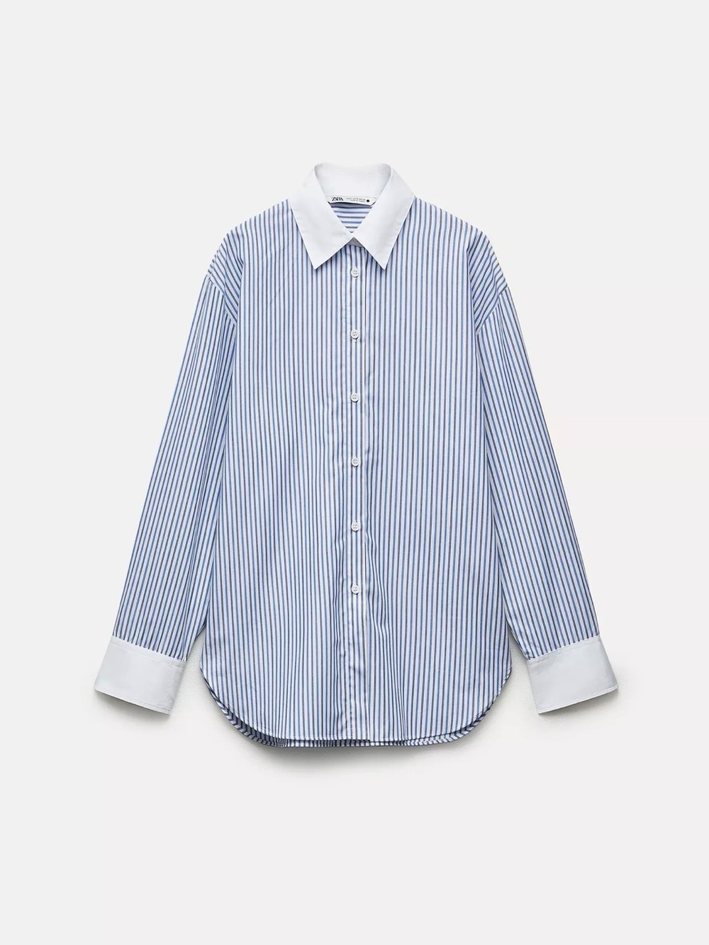 Zara Classic Blue Stripe Contrast-Collar Shirt NWT